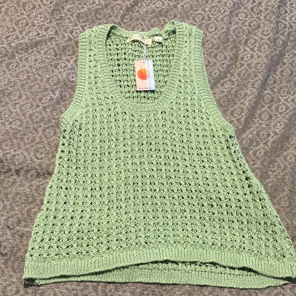 Light Green Crochet Knit Tank Top - Unbranded